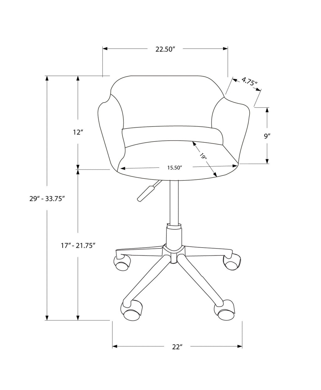 Adjustable Low-Back Office Chair with Integrated Armrests