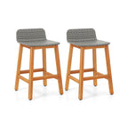 Solid Acacia Wood Bar Stools Set of 2 with Backrests and Footrests
