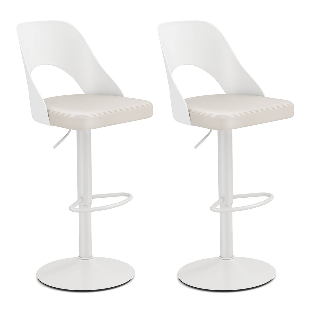 Bar Stools Set of 2 with Enlarged PU Leather Seat and Footrest
