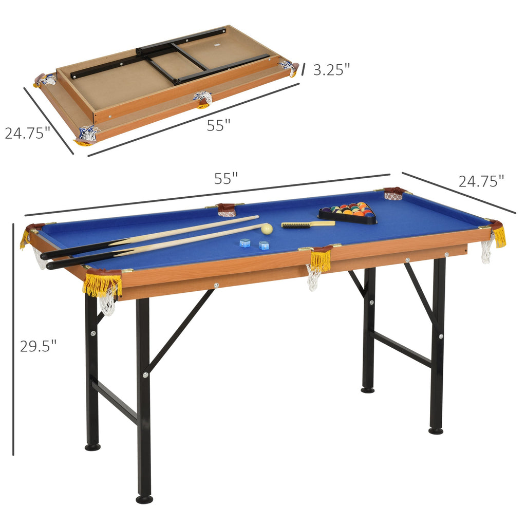 55 in Folding Pool Table | Blue Cloth & Accessories
