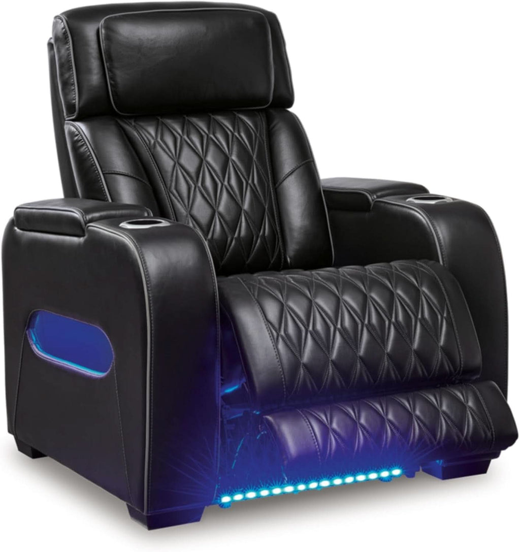 Black Leather Power Recliner With Adjustable Headrest