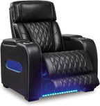 Black Leather Power Recliner With Adjustable Headrest
