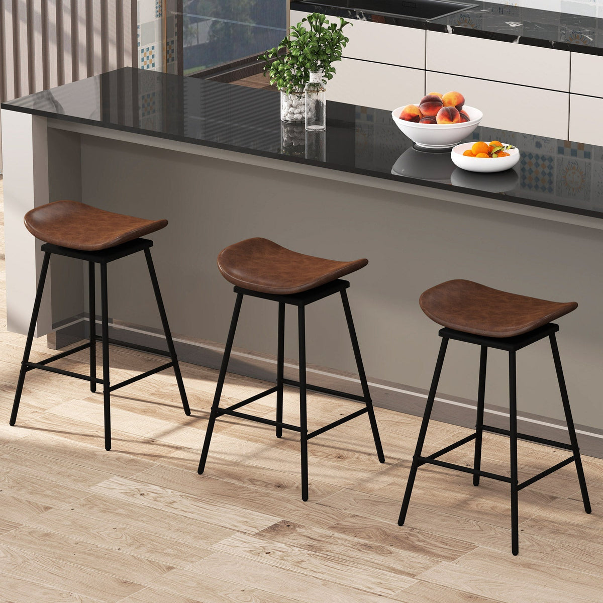 2-Piece Backless Swivel Bar Stools with Footrests