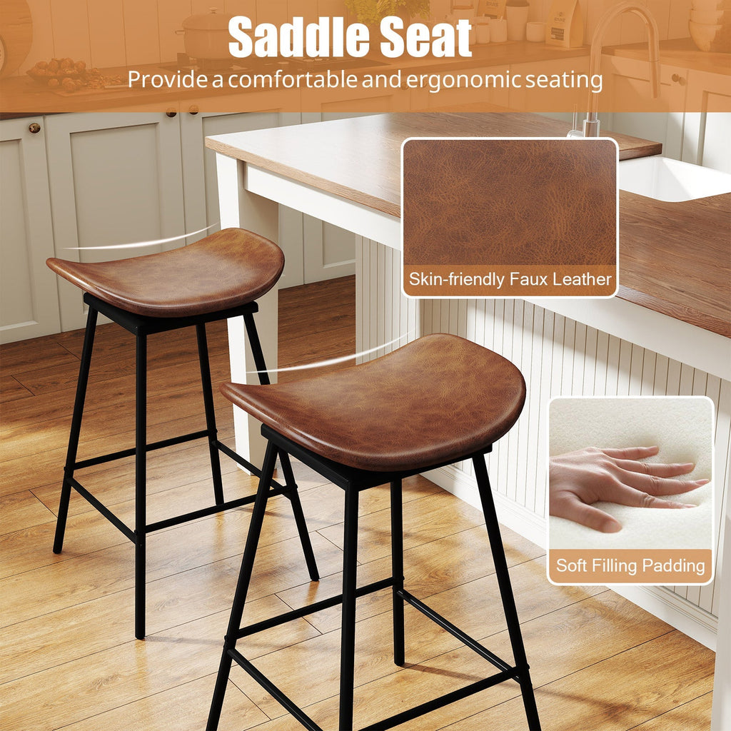 2-Piece Backless Swivel Bar Stools with Footrests