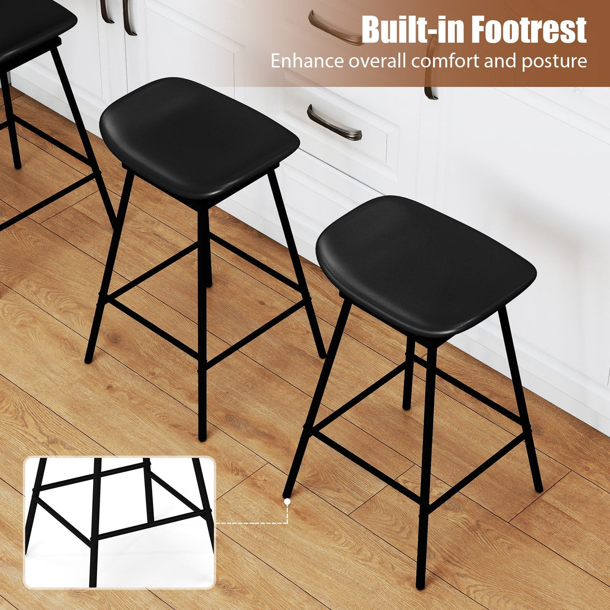 2-Piece Backless Swivel Bar Stools with Footrests