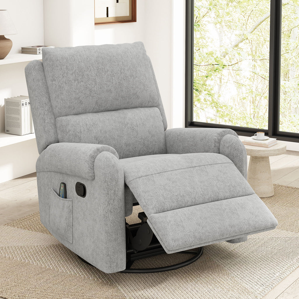Swivel Rocker Recliner with 8-Mode Massage and Side Pocket