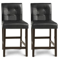 PU Faux Leather Bar Stools with Solid Wood Legs | Set of 2