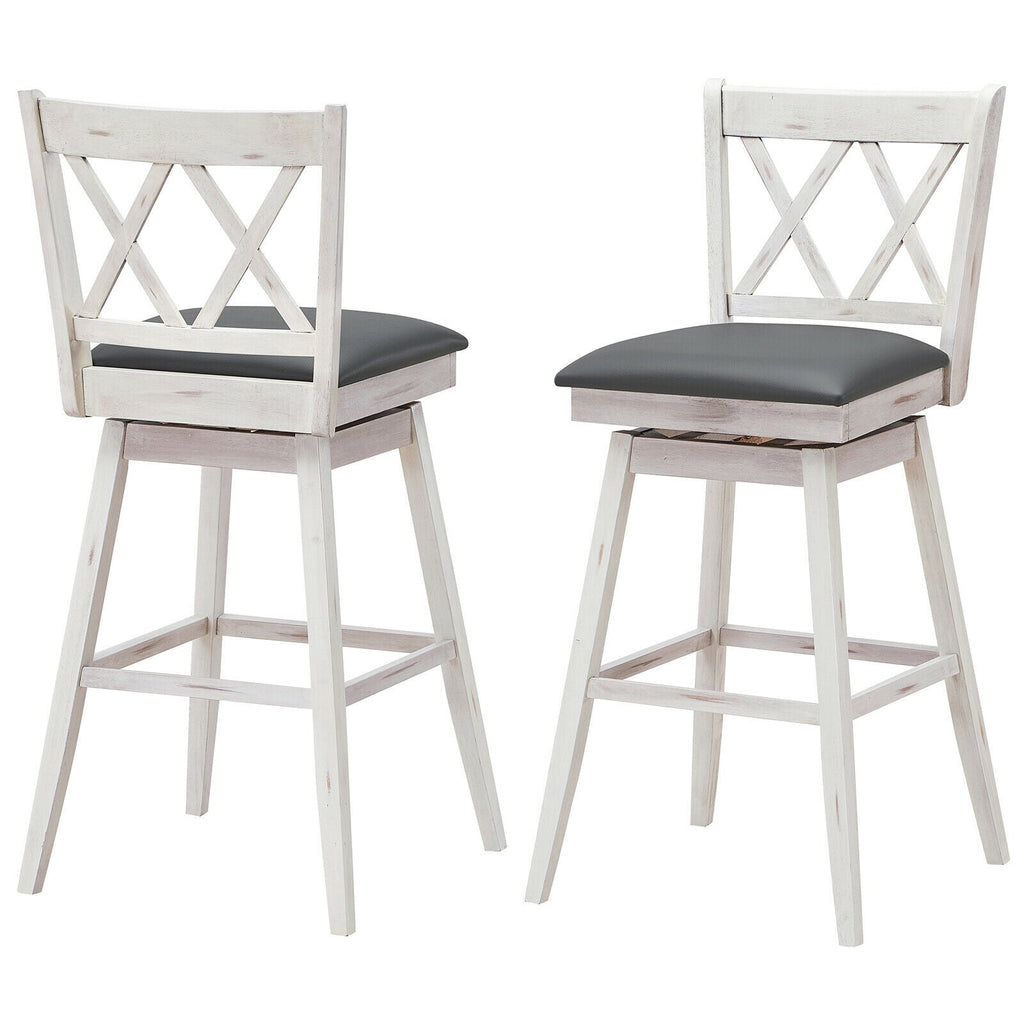 2-Piece Swivel Counter-Height Bar Stools with Rubberwood Legs