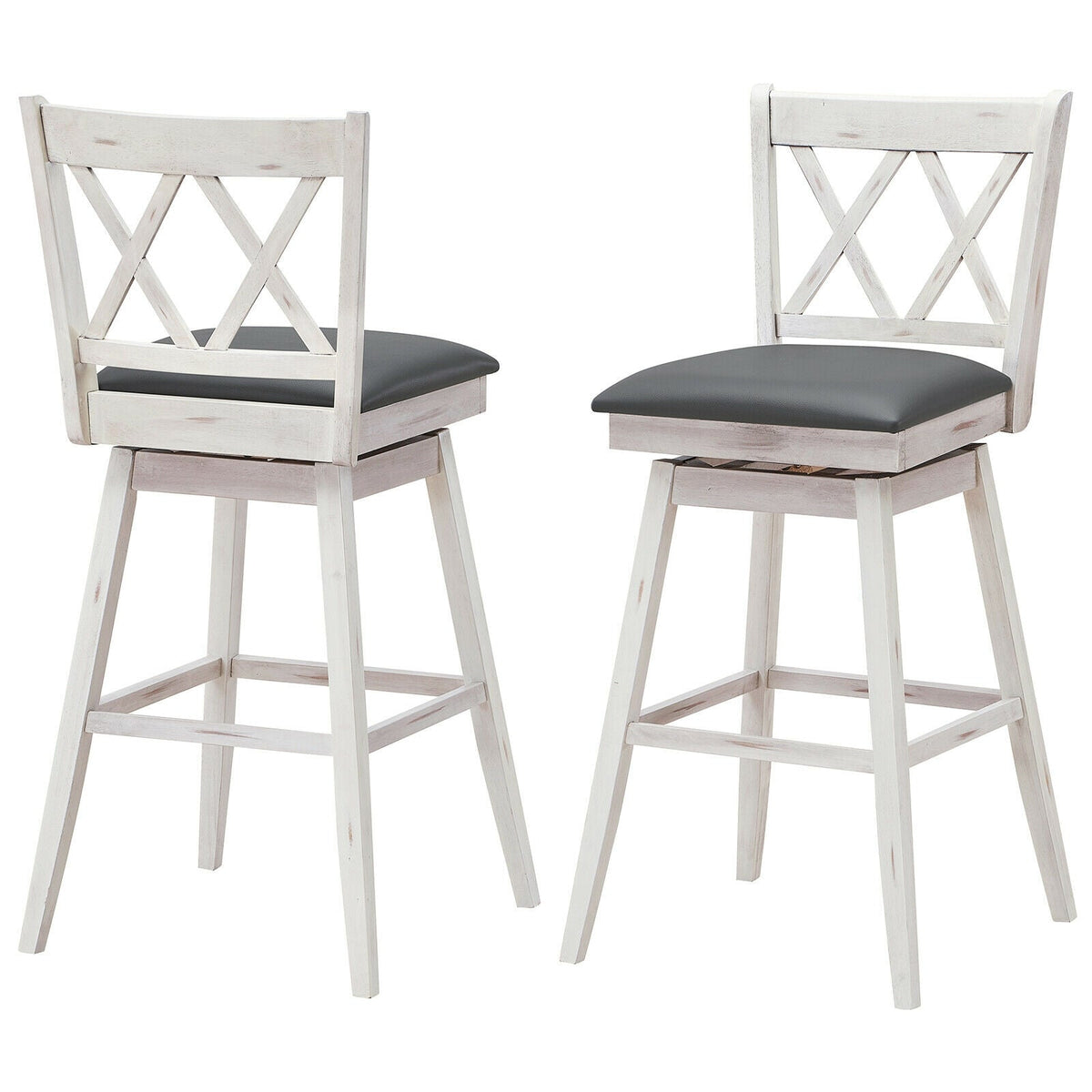 2-Piece Swivel Counter-Height Bar Stools with Rubberwood Legs