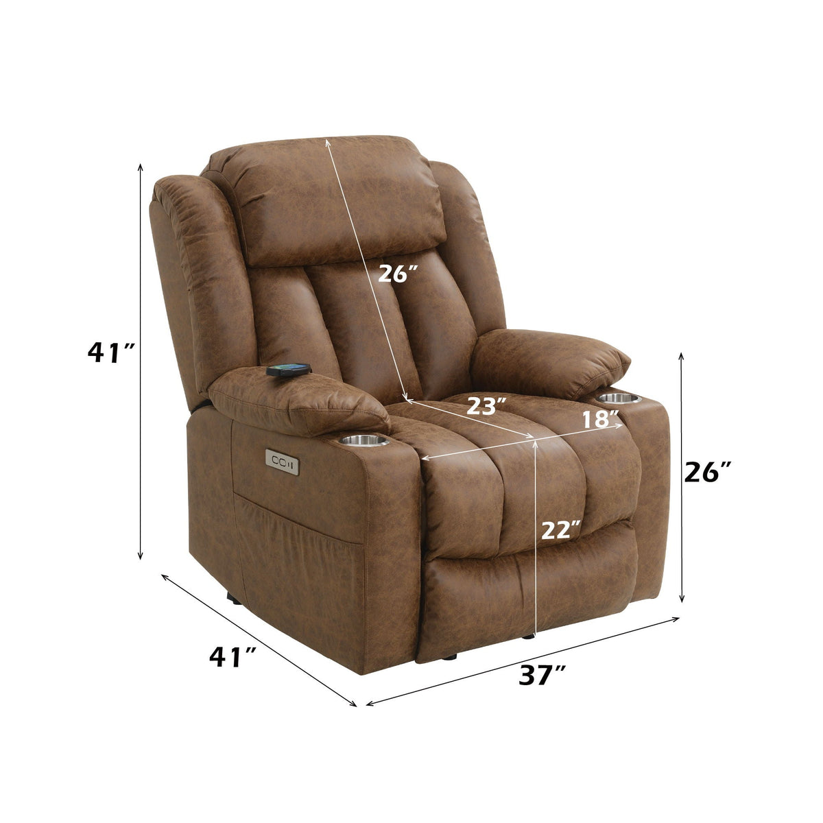 Aire Brown Power Lift Recliner with Heat and Massage