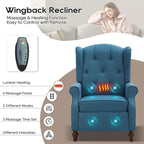 Wingback Recliner Chair With Massage And Heat Tufted Fabric