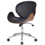 Walnut and Black Faux Leather Office Chair with Curved Seat