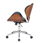 Walnut and Black Faux Leather Office Chair with Curved Seat