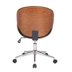 Walnut and Black Faux Leather Office Chair with Curved Seat