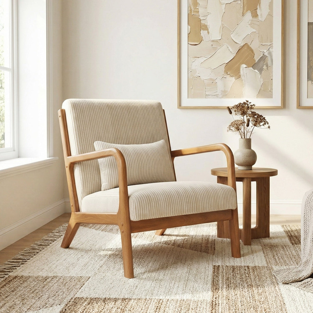 Accent Chair Corduroy Upholstered Lounge Chair with Lumbar Pillow