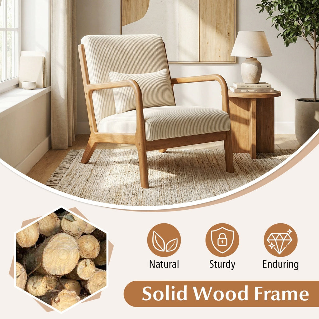 Accent Chair Corduroy Upholstered Lounge Chair with Lumbar Pillow