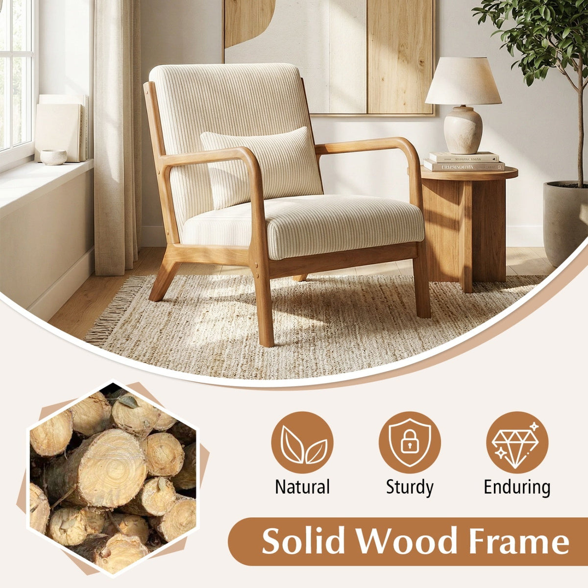 Accent Chair Corduroy Upholstered Lounge Chair with Lumbar Pillow