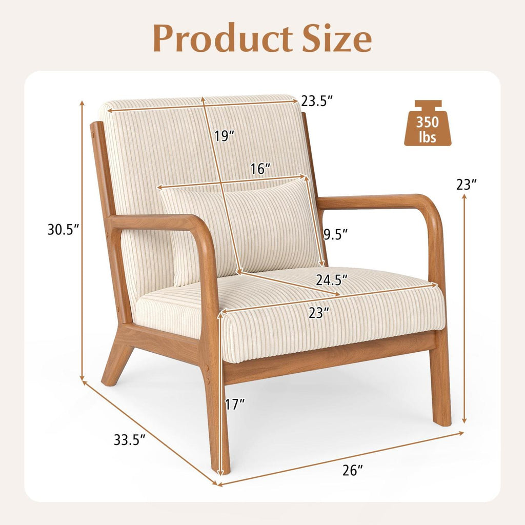 Accent Chair Corduroy Upholstered Lounge Chair with Lumbar Pillow