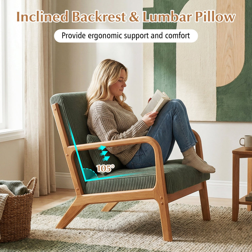Accent Chair Corduroy Upholstered Lounge Chair with Lumbar Pillow