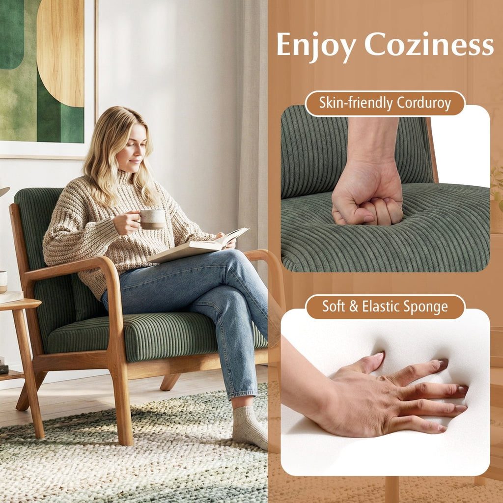 Accent Chair Corduroy Upholstered Lounge Chair with Lumbar Pillow