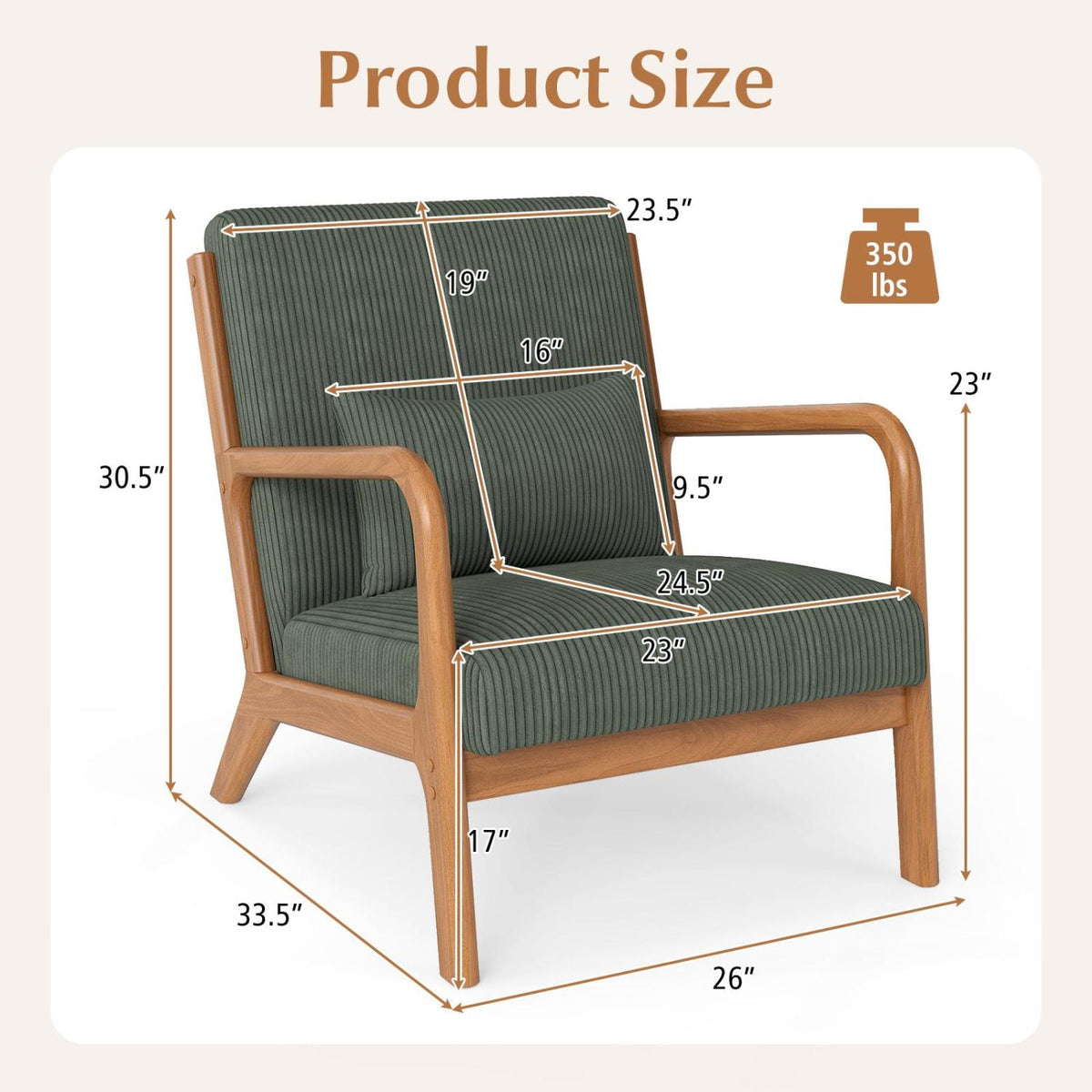 Accent Chair Corduroy Upholstered Lounge Chair with Lumbar Pillow