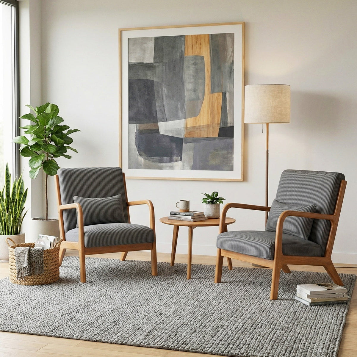 Accent Chair Corduroy Upholstered Lounge Chair with Lumbar Pillow