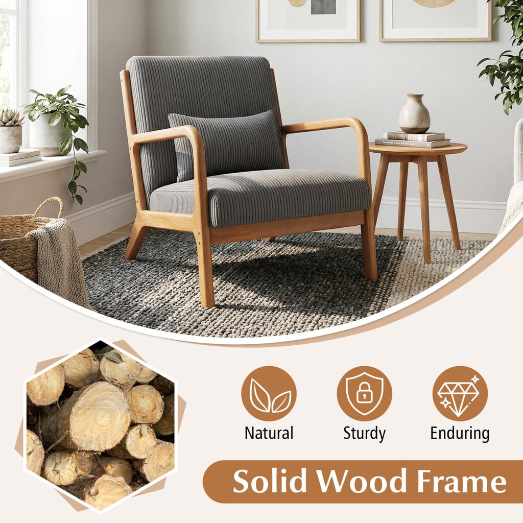 Accent Chair Corduroy Upholstered Lounge Chair with Lumbar Pillow