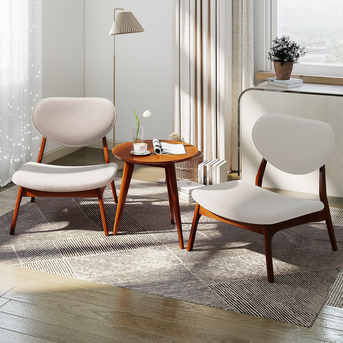 Accent Chairs Set of 2 with Side Table and Solid Wood Frame