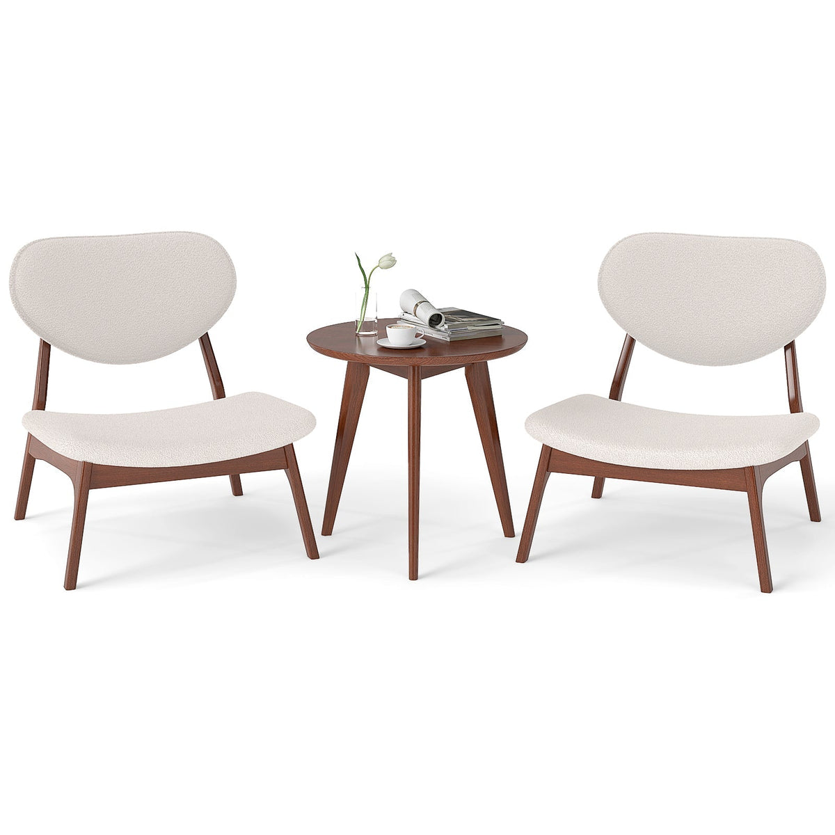 Accent Chairs Set of 2 with Side Table and Solid Wood Frame