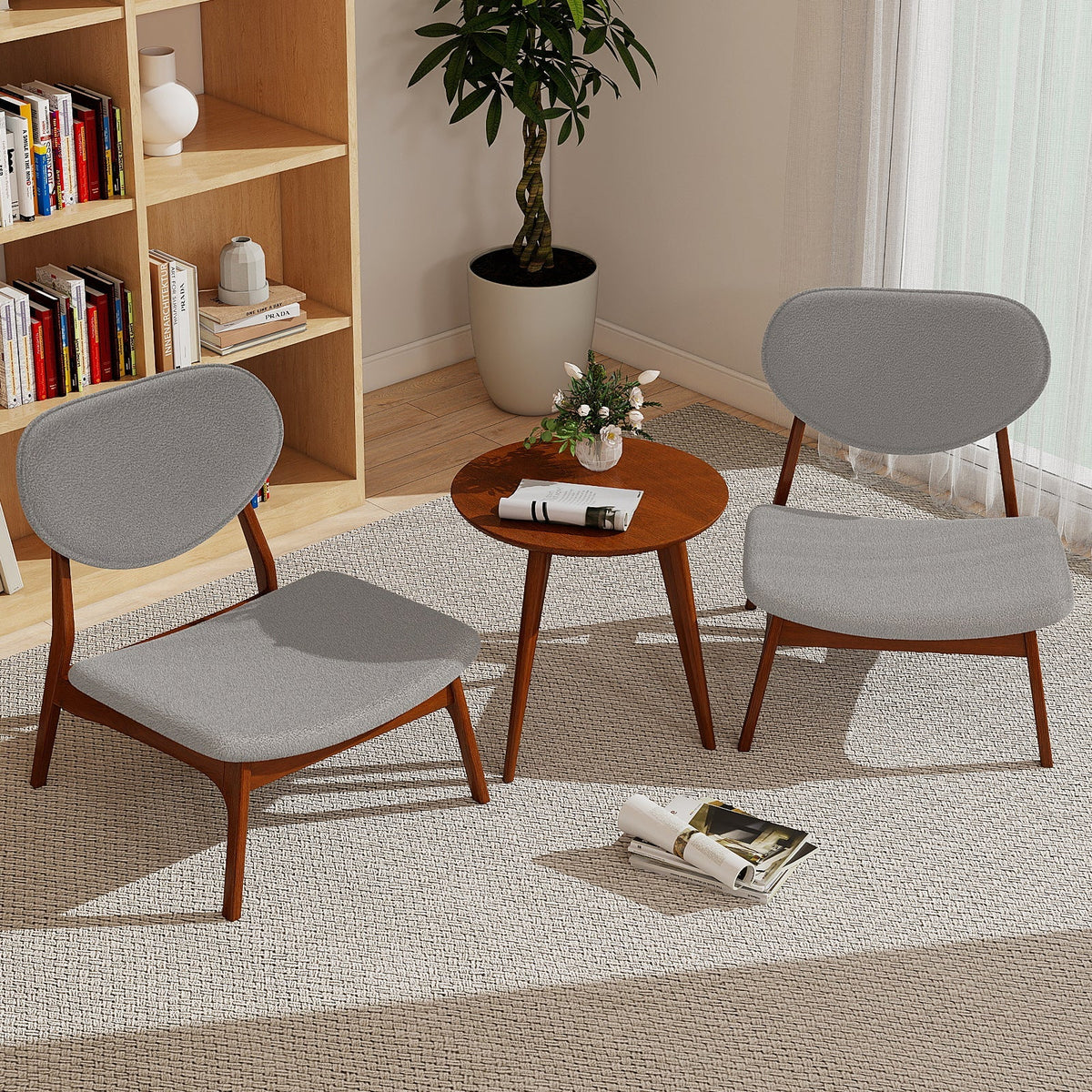 Accent Chairs Set of 2 with Side Table and Solid Wood Frame