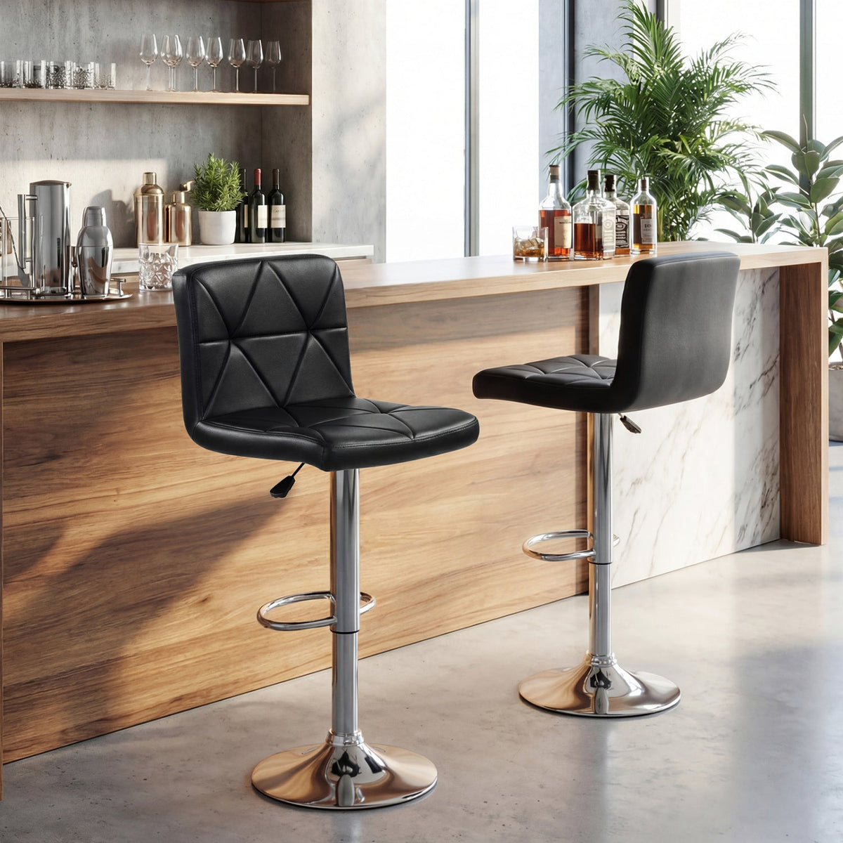2-Piece Adjustable Swivel Bar Stools with Backrests and Footrests