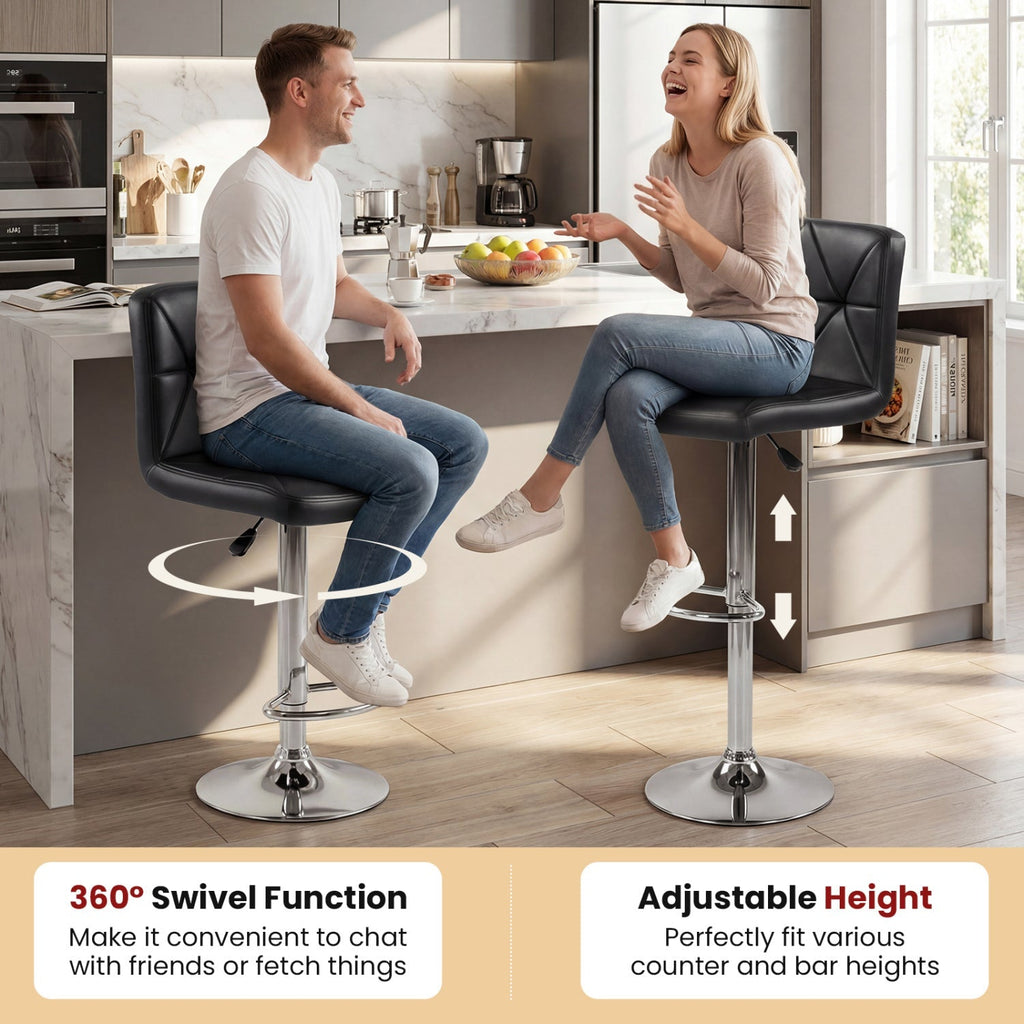 2-Piece Adjustable Swivel Bar Stools with Backrests and Footrests