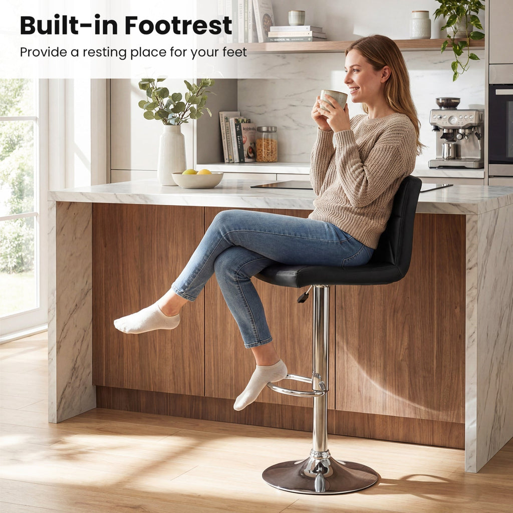 2-Piece Adjustable Swivel Bar Stools with Backrests and Footrests