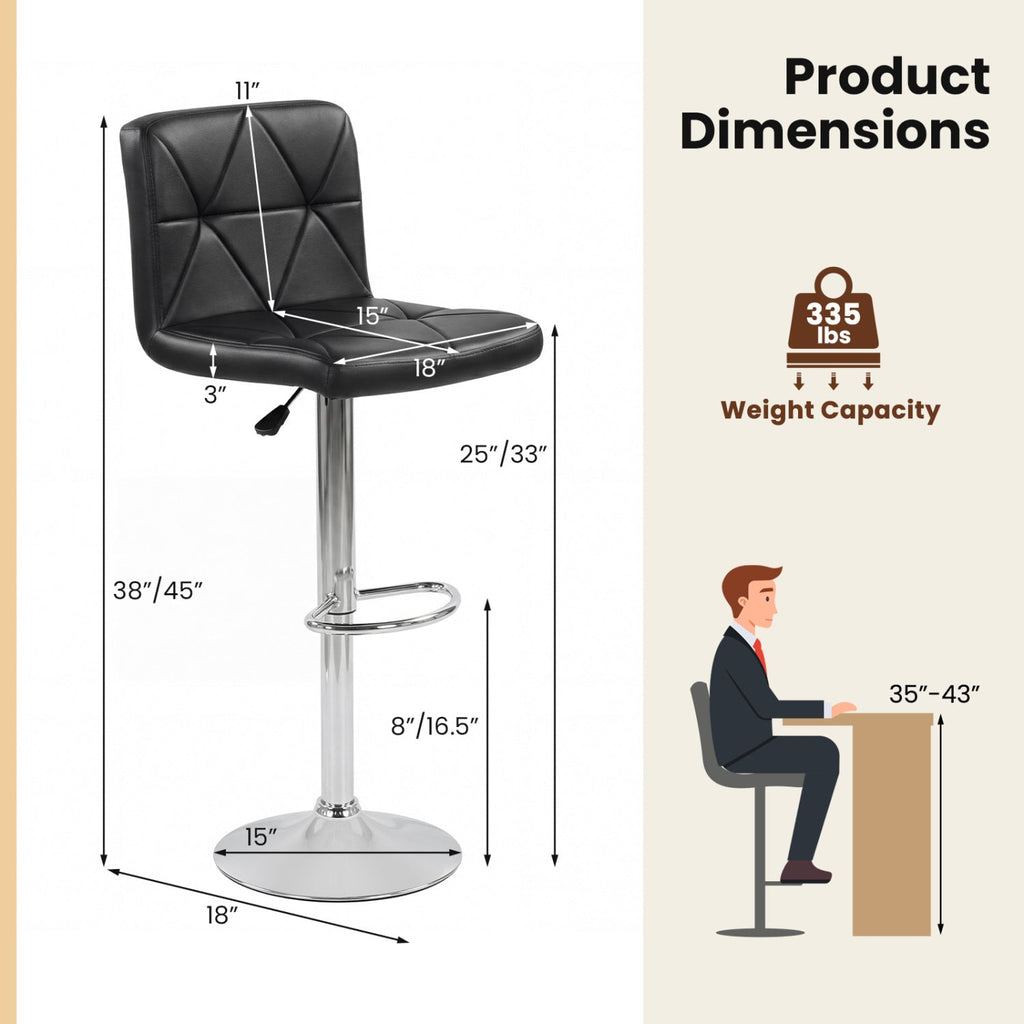 2-Piece Adjustable Swivel Bar Stools with Backrests and Footrests