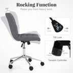 Armless Office Chair Upholstered Makeup Vanity Chair with Adjustable Height and Wheels-Grey