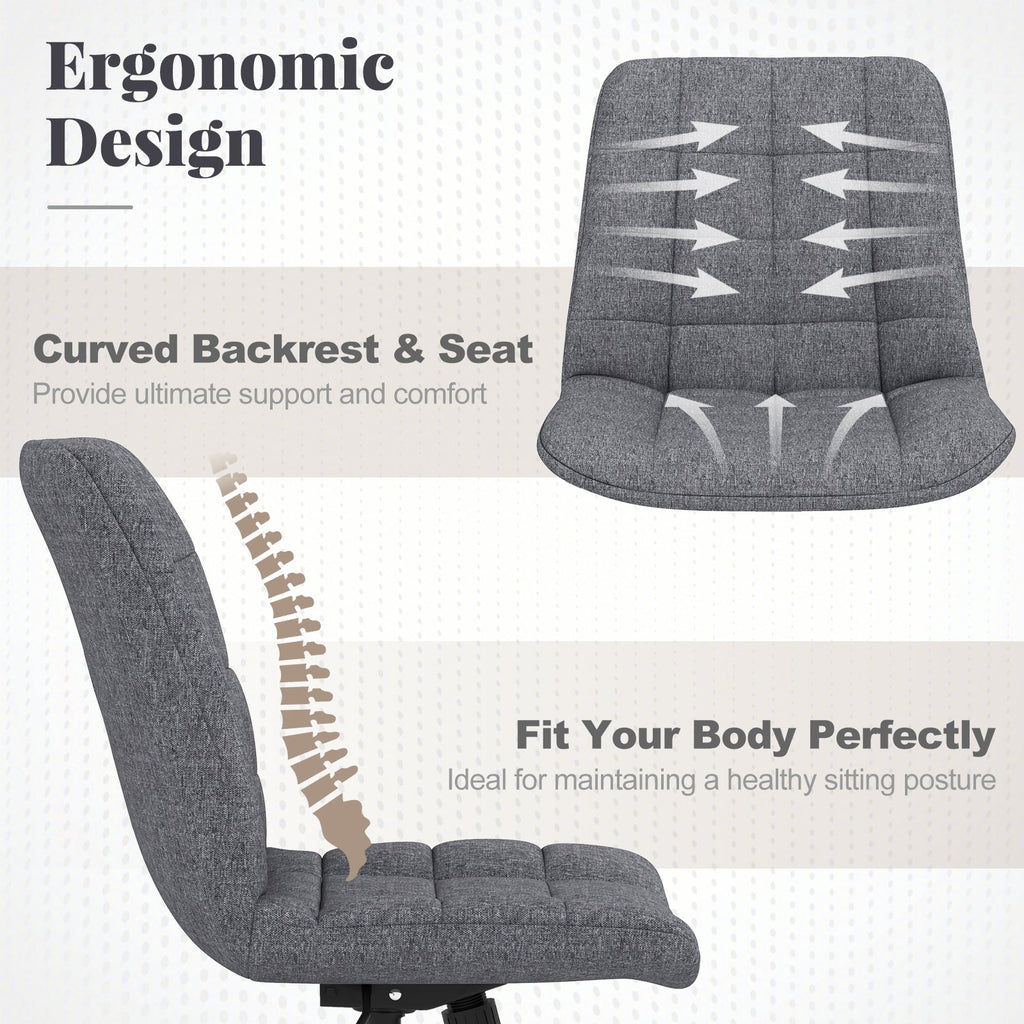 Armless Office Chair Upholstered Makeup Vanity Chair with Adjustable Height and Wheels-Grey