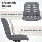Armless Office Chair Upholstered Makeup Vanity Chair with Adjustable Height and Wheels-Grey