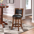 Counter Height Bar Stools in Cherry Wood Finish with Black Padded Swivel Seat