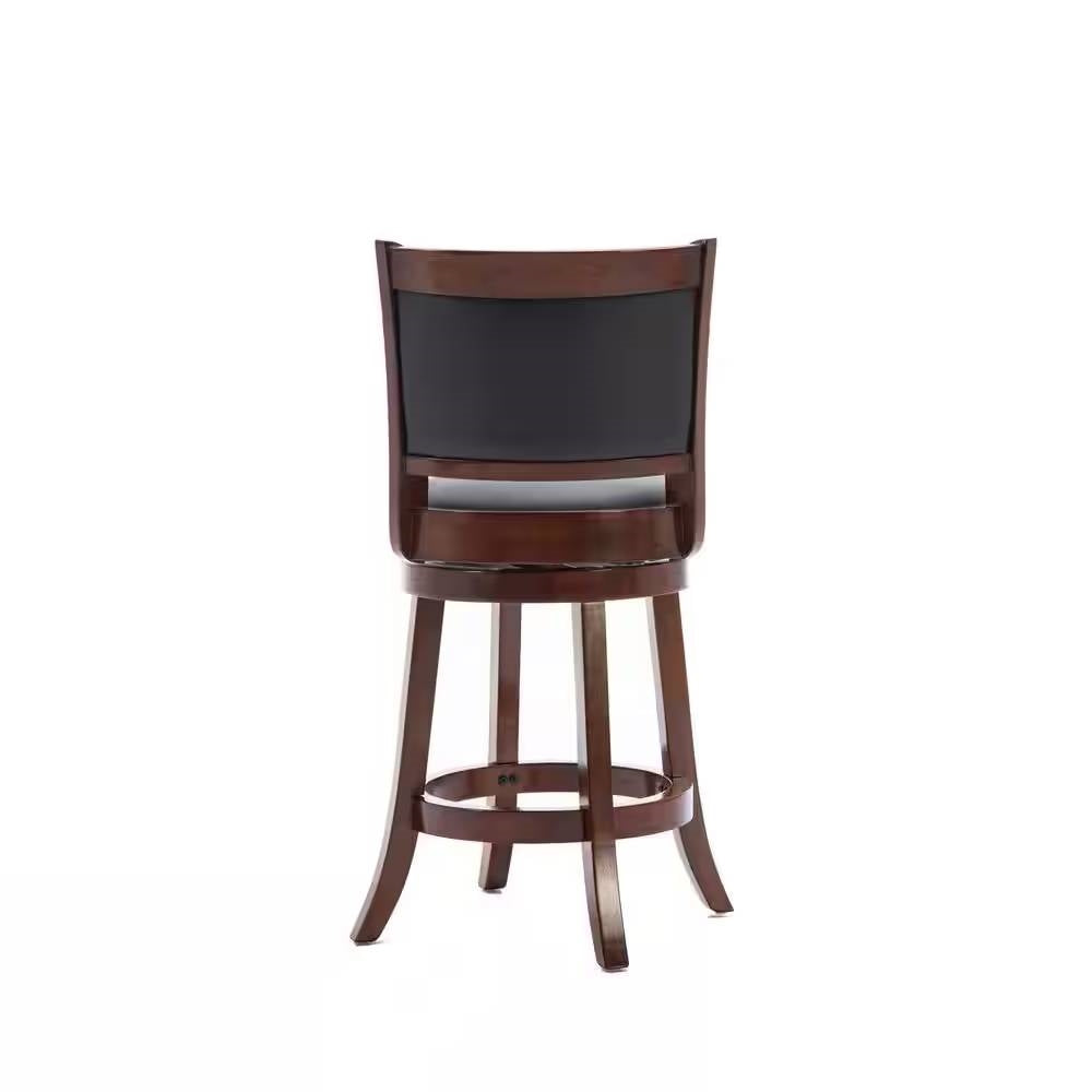 Counter Height Bar Stools in Cherry Wood Finish with Black Padded Swivel Seat