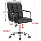 Black Faux Leather Mid-Back Office Chair with Removable Arms