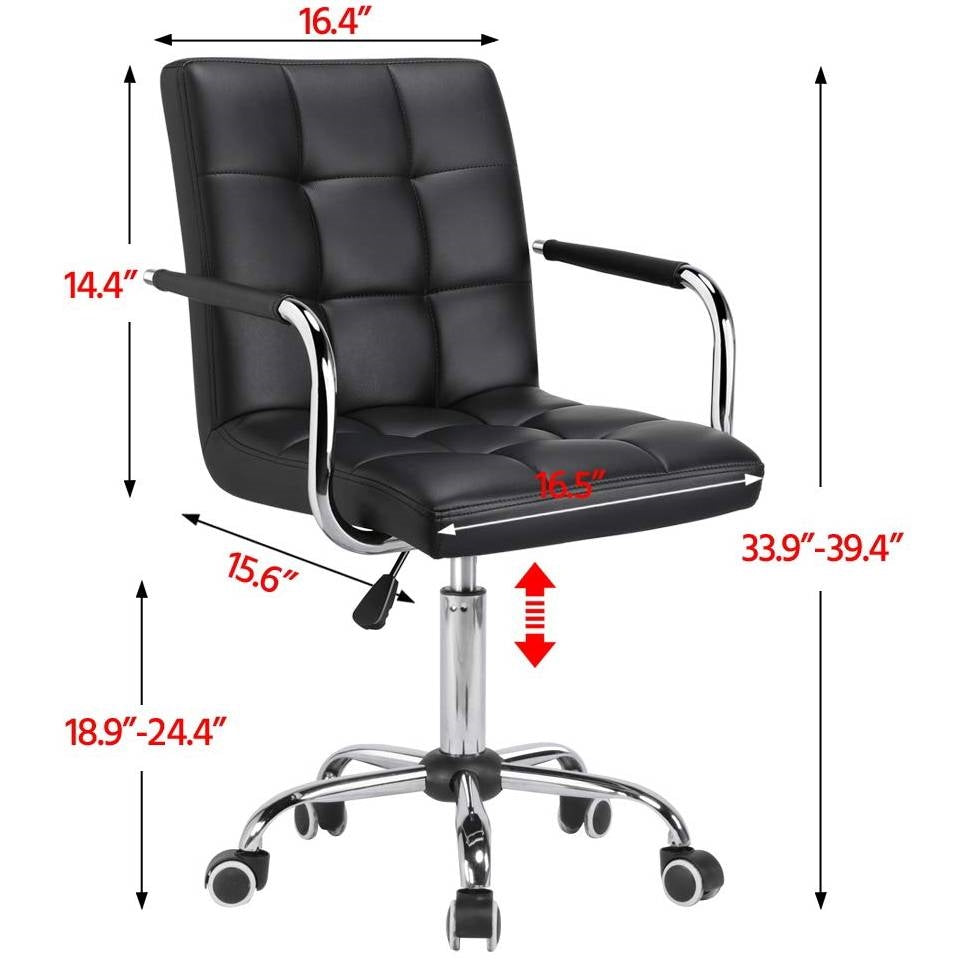 Black Faux Leather Mid-Back Office Chair with Removable Arms