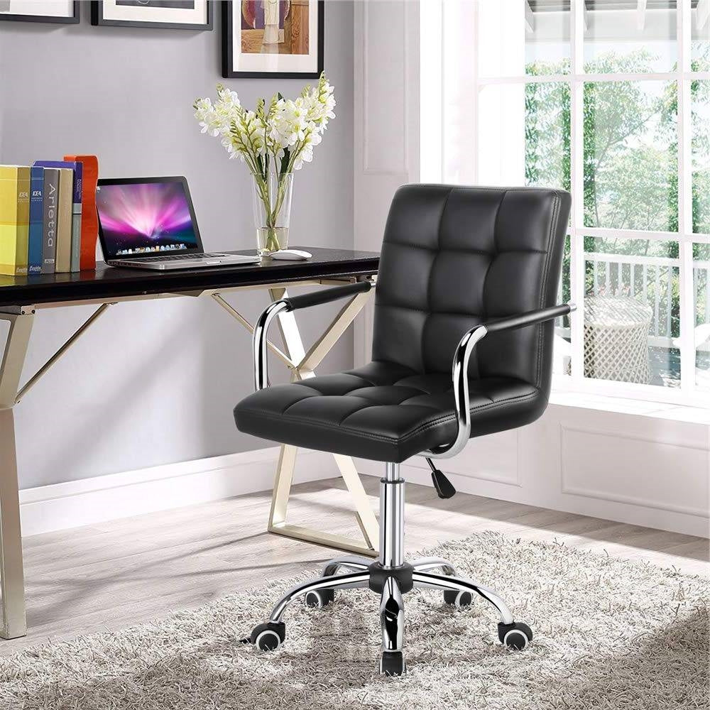 Black Faux Leather Mid-Back Office Chair with Removable Arms