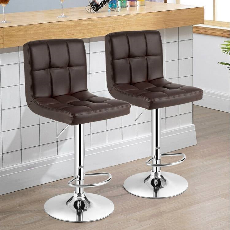 Adjustable Swivel PU Leather Bar Stools - Set of 2