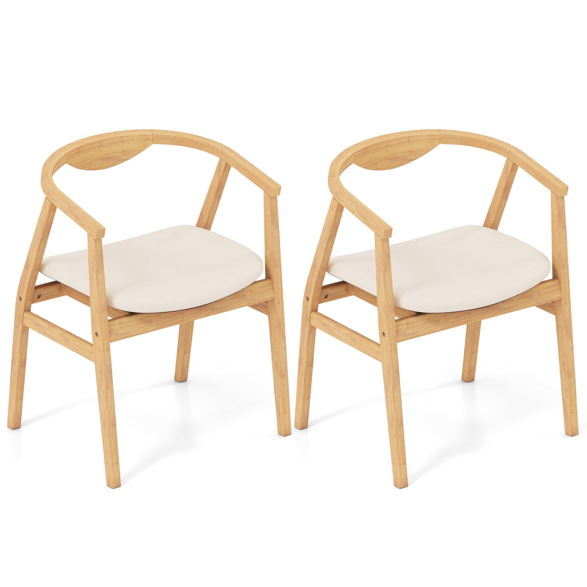 Bamboo Accent Chair with Armrest and Curved Backrest-Natural