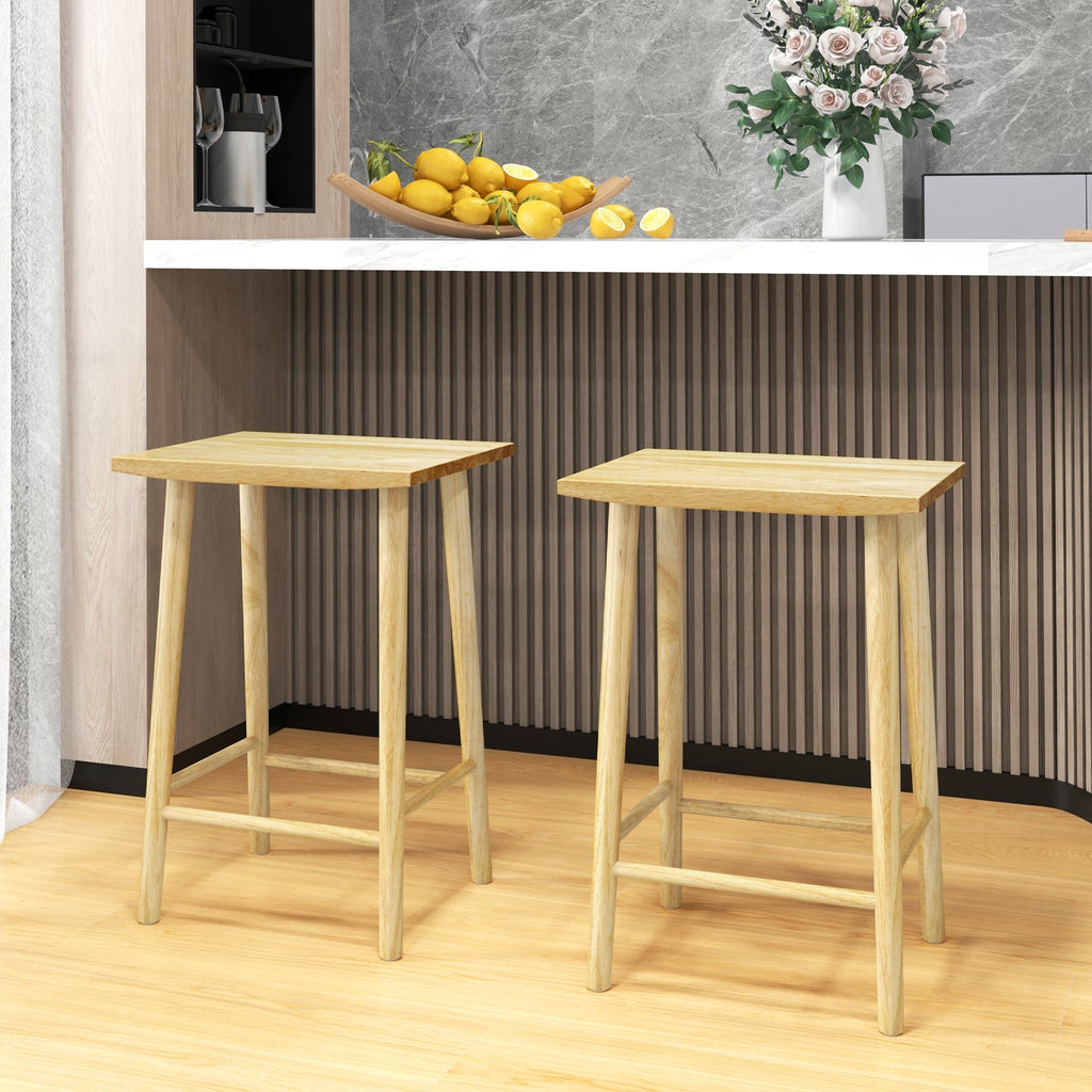 25.5" Rubber Wood Bar Stools with Footrest - Set of 2