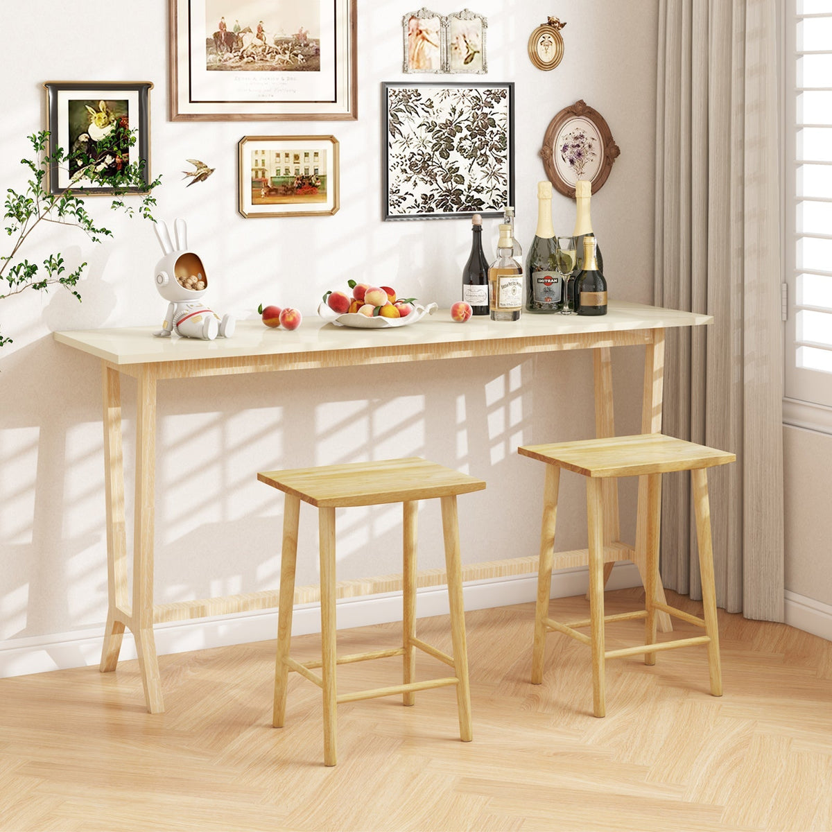 25.5" Rubber Wood Bar Stools with Footrest - Set of 2