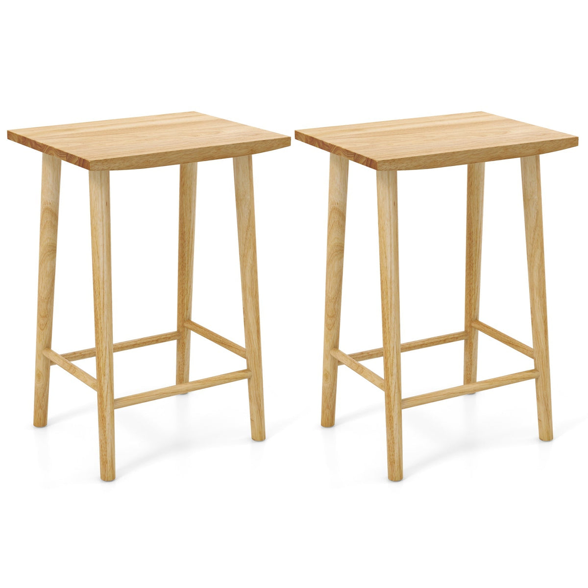 25.5" Rubber Wood Bar Stools with Footrest - Set of 2