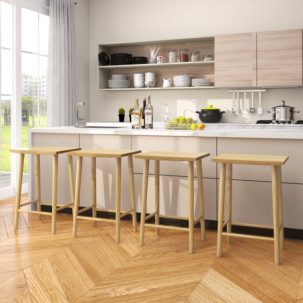 25.5" Rubber Wood Bar Stools with Footrest - Set of 2