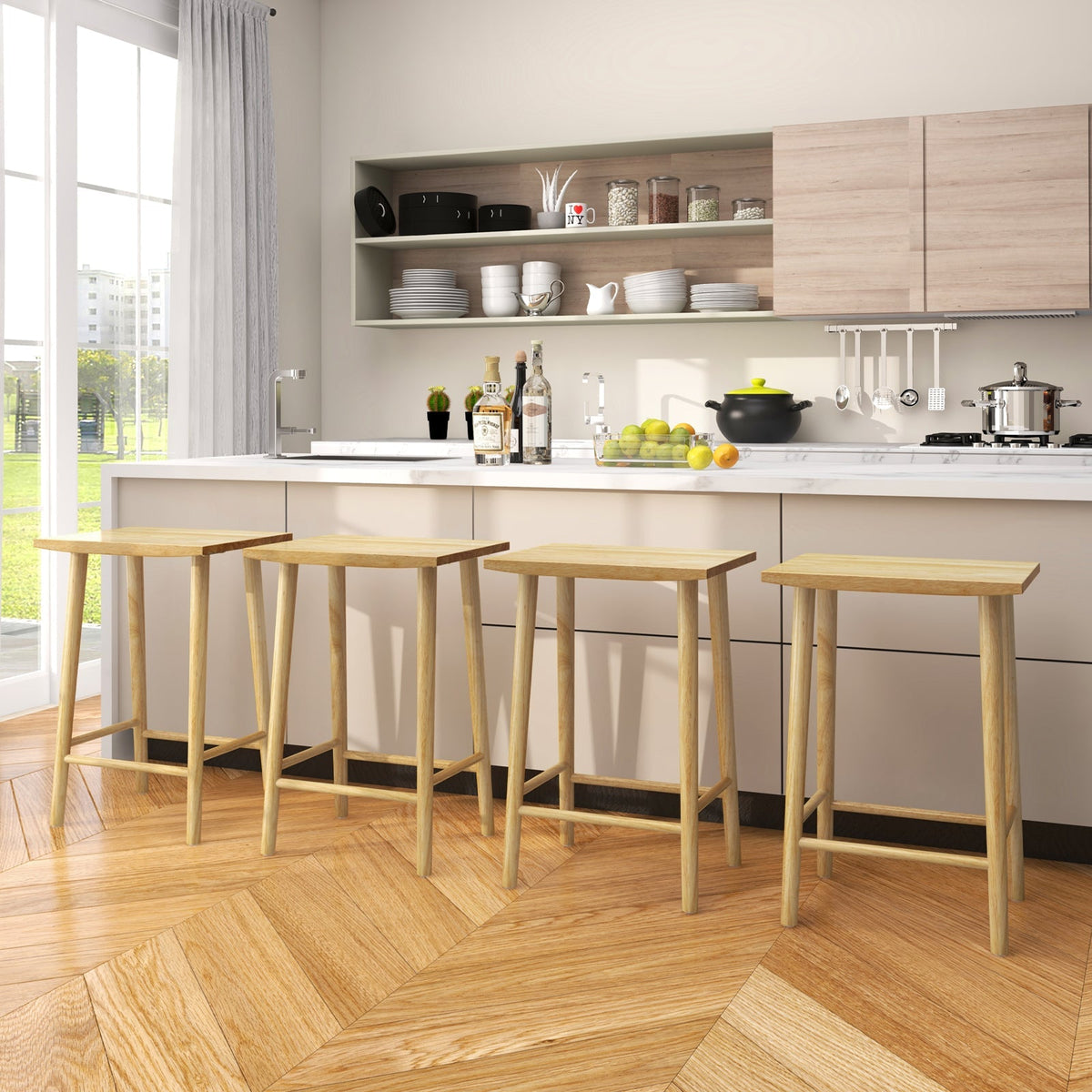 25.5" Rubber Wood Bar Stools with Footrest - Set of 2