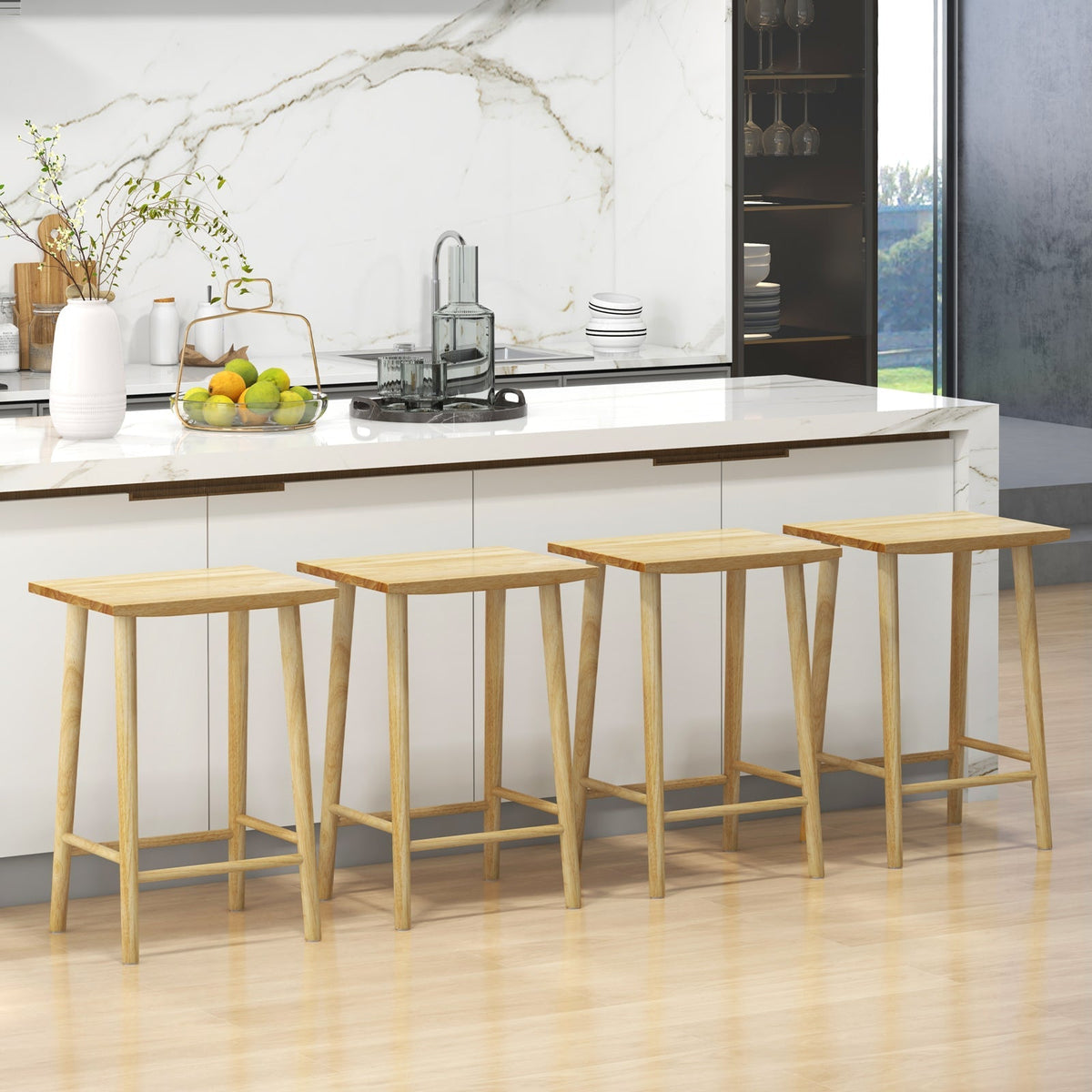 25.5" Rubber Wood Bar Stools with Footrest - Set of 2